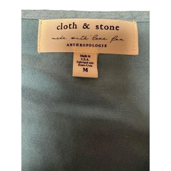 Cloth & Stone Anthropologie Linen Blend Jumpsuit Blue Wrap Short Sleeve Size M - Picture 2 of 16